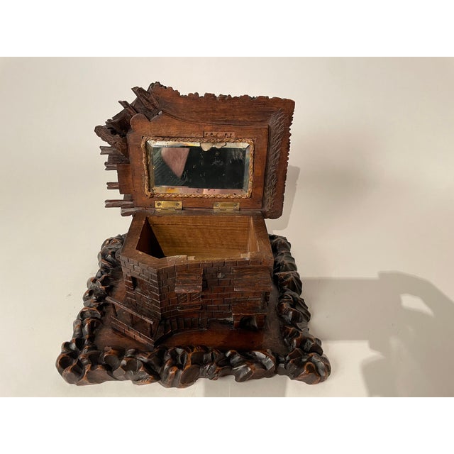 19th Century Swiss Black Forest Carved Thatched Roof Cottage Box For Sale - Image 4 of 12