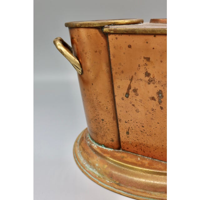 Early 20th Century Vintage Art Deco Copper & Brass Double Wine Cooler With Center Ice Well For Sale - Image 5 of 9