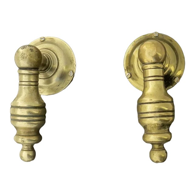 Pair Vintage Brass Door Knobs Turned Lever For Sale