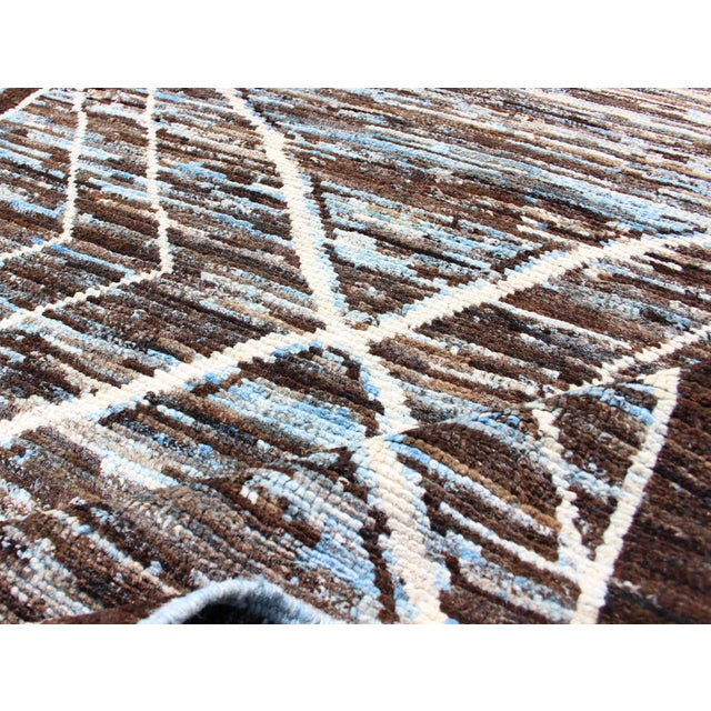 Modern Runner in Brown, Lt. Blue Tones With Diamond & Geometric Design 2'10 X 9'6 For Sale - Image 11 of 12
