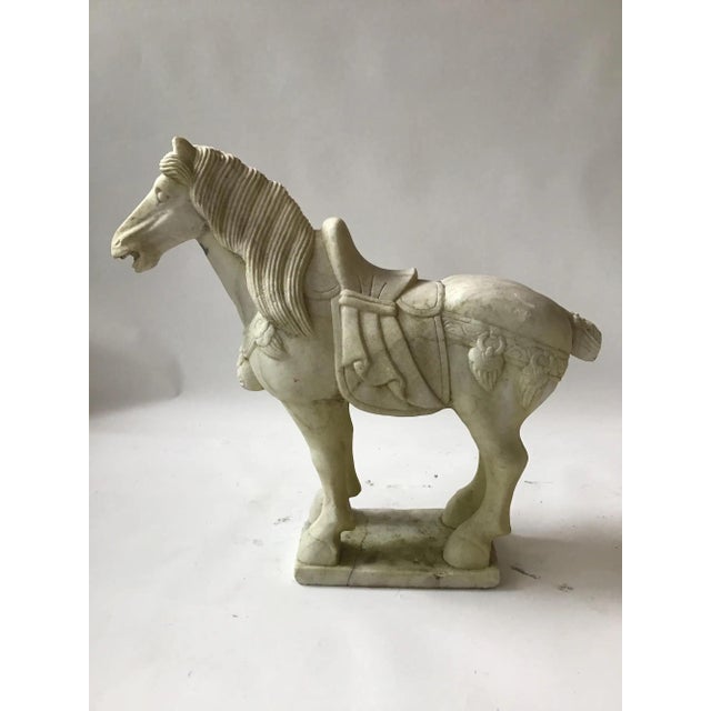 Vintage Carved Marble Tang Dynasty Style Horse Figures—A Pair For Sale - Image 12 of 18