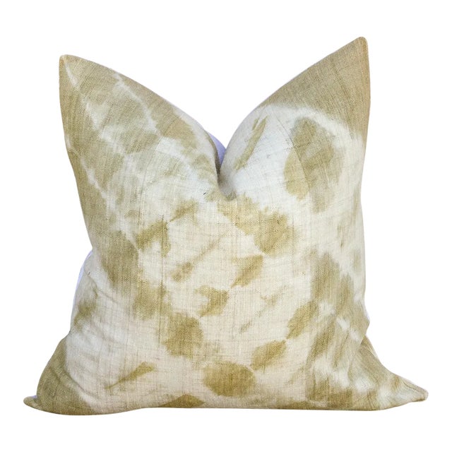 Vintage Holi Indian Olive Organic Silk Pillow For Sale