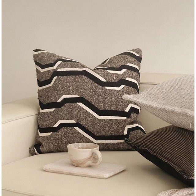 One Embroidered Brown Solid Velvet Throw Pillow For Sale - Image 4 of 7