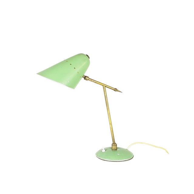 Mid-Century Adjustable Table Lamp in Aqua Green Metal and Brass, 1950s For Sale - Image 11 of 11
