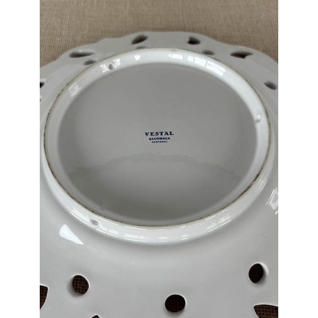 Vintage Hand Painted Pink & White Wall Plate Set by Vestal Alcobaca Portugal For Sale - Image 10 of 11