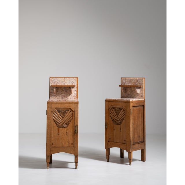 1910s Pair Of Art Noveau Side Tables With Marble Tops And Carved Panels For Sale - Image 15 of 17