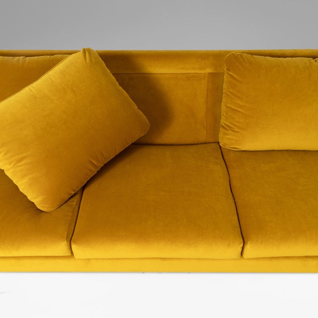 Three-Seater Sofa and Poufs in Yellow Velvet1970, Set of 3 For Sale - Image 6 of 12
