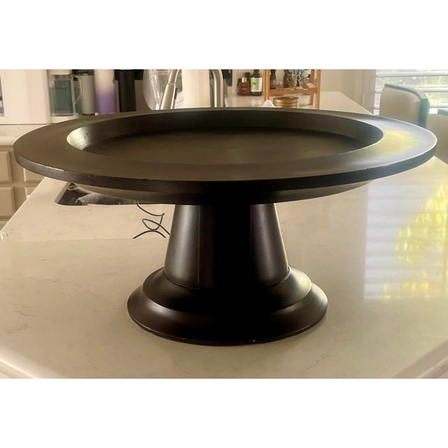 Mid 20th Century Ebonized Wood Pedestal Tray Centerpiece X-Large For Sale - Image 4 of 7