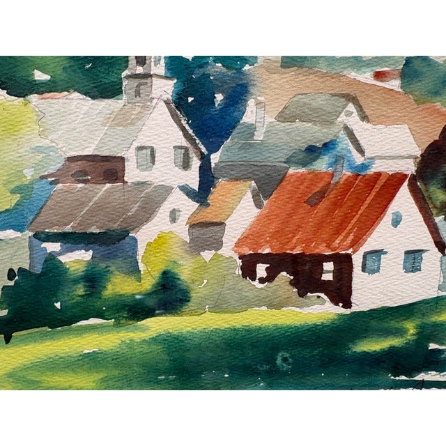 Paint Vintage Signed Impressionist Thomas Meek Watercolor Landscape, Framed Pastoral Village Scene, 1981 For Sale - Image 7 of 8