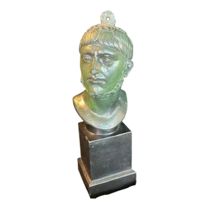 Mid 20th Century Vintage Reproduction Bust of a Roman Bronze Steelyard Weight Bust Bearing a Striking Resemblance to Sextus Pompey