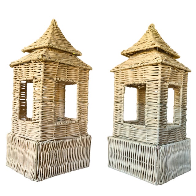 Add a touch of organic elegance and architectural flair with this pair of handwoven rattan pagoda lanterns. Each lantern...