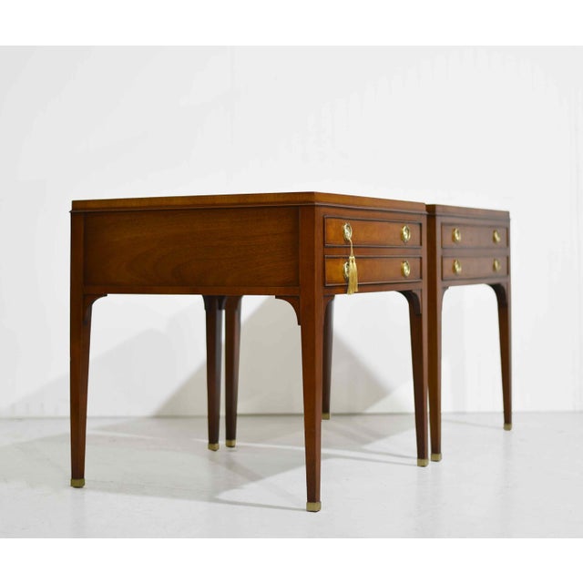 Wood Mid Century French Directoire Mahogany Leather Side Tables by Heritage Henredon - A Pair For Sale - Image 7 of 13