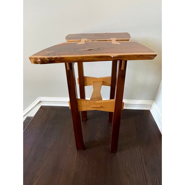 Wood Hand Crafted Live Edge Butterfly Table in Walnut and Curly Maple by Artist Keith R. Allen For Sale - Image 7 of 12