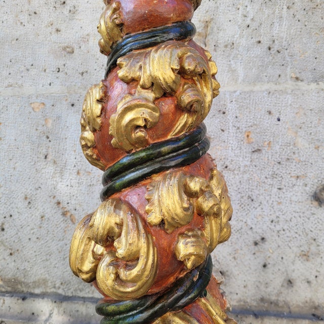 Solomonic Columns in Carved, Gilded and Polychrome Wood, 18th Century, Set of 2 For Sale - Image 16 of 18