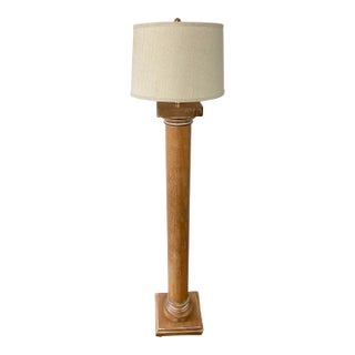Vintage Italian Wood Architectural Column Floor Lamp With Brass Finial For Sale