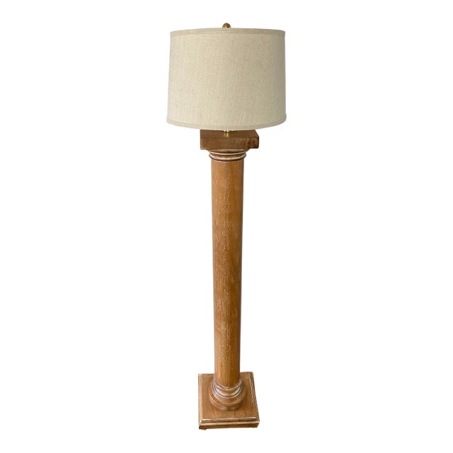 Vintage Italian Wood Architectural Column Floor Lamp With Brass Finial For Sale
