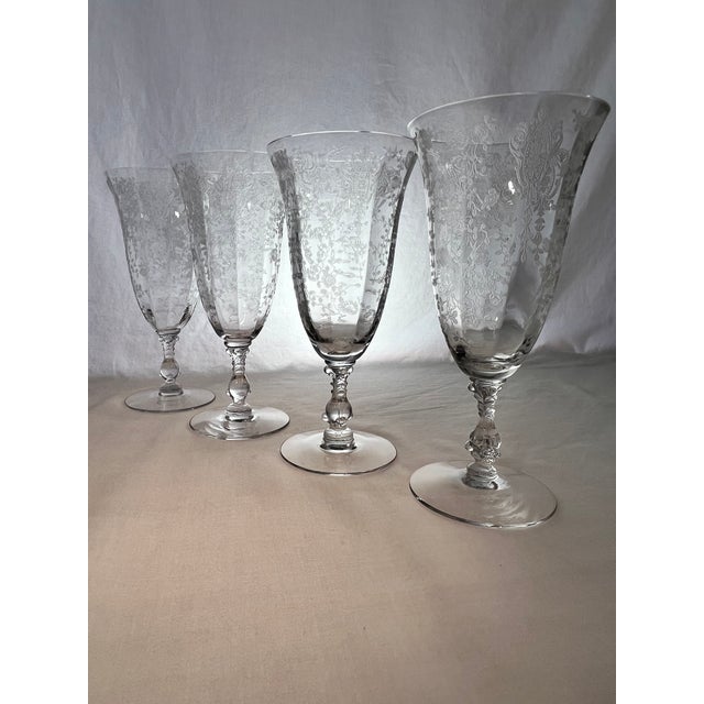 Art Nouveau 1940s Cambridge Rose Point Ice Tea Glasses- Set of 4 For Sale - Image 3 of 6
