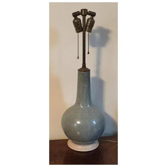 Antique 19th Century Chinese Crackle Glaze Monochrome Porcelain Bottle Shaped Vase Mounted as a Table Lamp For Sale - Image 10 of 10