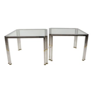 Brass, Chrome and Glass T28 Coffee Tables by Peter Ghyczy, 1970s, Set of 2 For Sale