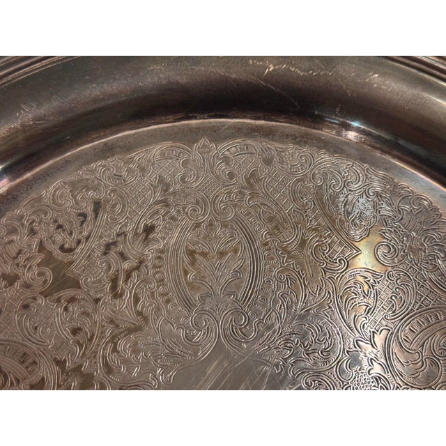 Silverplate Engraved Round Handled Tray, Vintage For Sale In San Francisco - Image 6 of 12