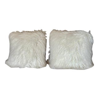 Pair of Double-Sided Genuine Mongolian Sheepskin Throw Pillows For Sale