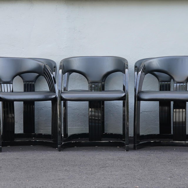 Postmodern Italian Lacquered Chairs With Goatskin Leather Seats and Back- Set of 10 For Sale - Image 12 of 15