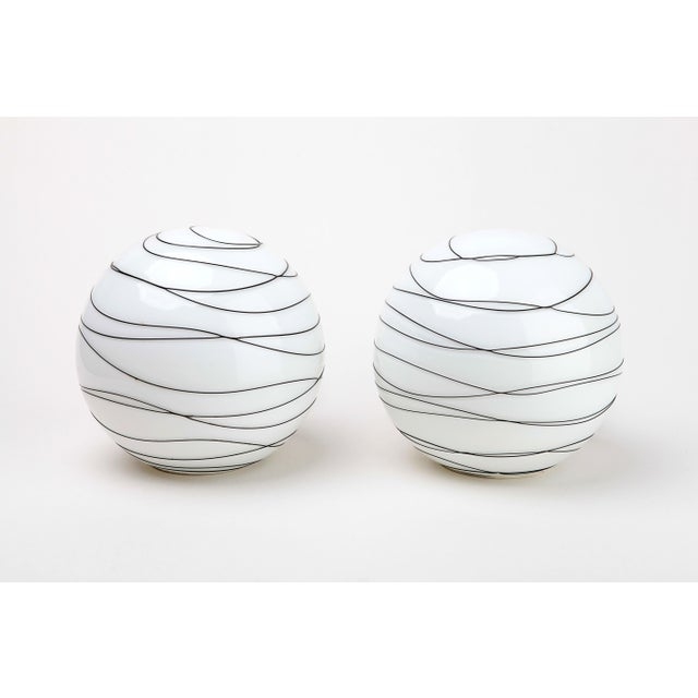 Vintage Globe Lamps with Black Wavy Contour Lines, 1980s, Set of 2, in Flawless conditions. Designed 1980 to 1989 European...