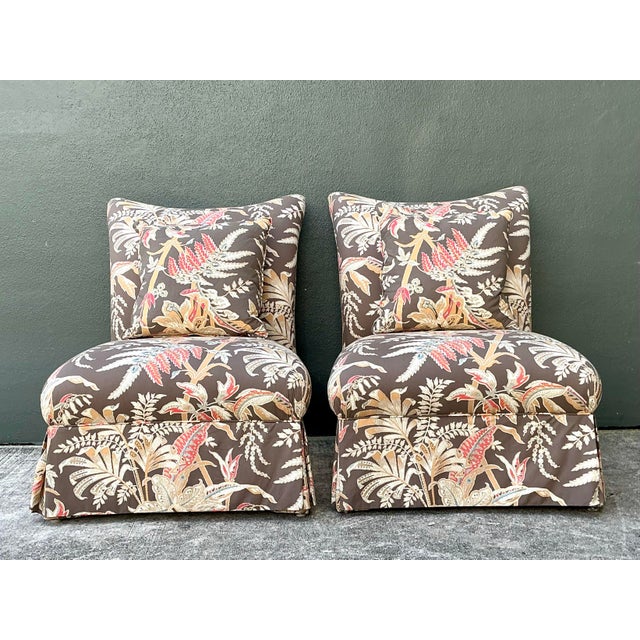 Brunschwig and Fils “Seychelles” Cotton Print Slipper Chairs For Sale - Image 11 of 12