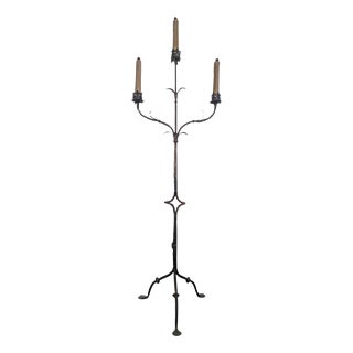 Gothic Style Wrought Iron Torchère 3-Arm Floor Lamp For Sale