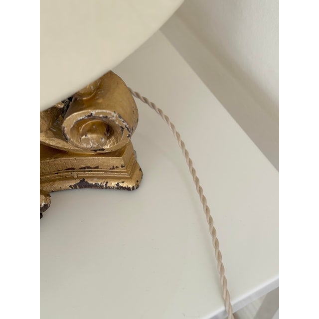 Wood 18th C Italian Column Lamps, With Linen Shades For Sale - Image 7 of 10