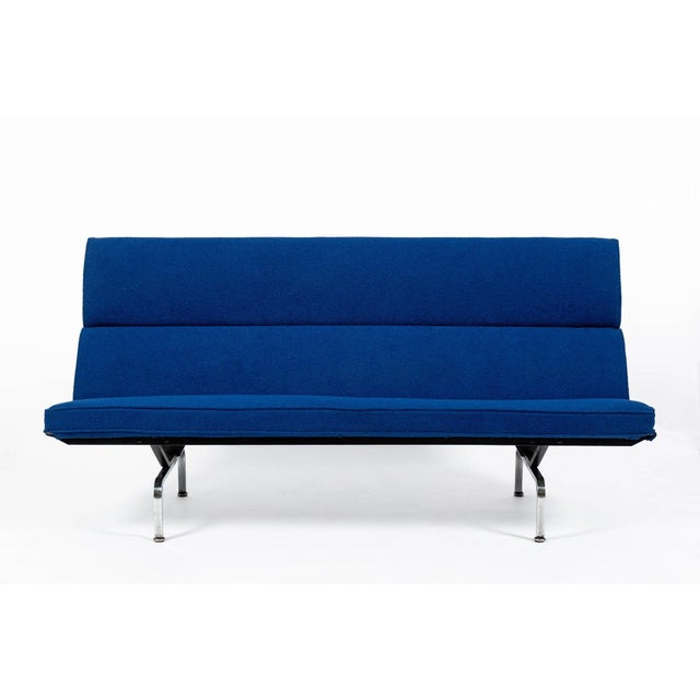 This classic vintage mid century modern Eames Compact Sofa Model S-473 is circa 1970. The sofa has been professionally...