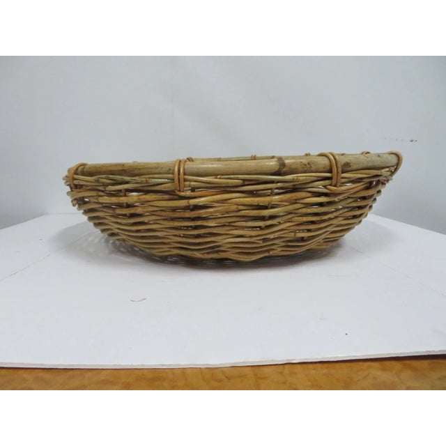Large vintage round bamboo and wicker basket