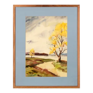 Lake Landscape With Yellow Trees - Watercolor on Paper by Edna Evelyn Sutherland Lewis