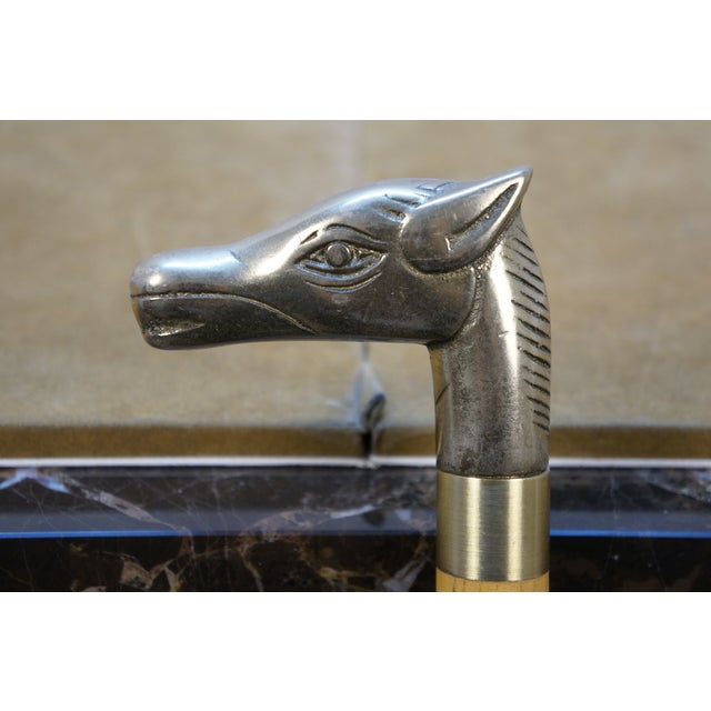 Late 20th Century White Oak Brass Equestrian Horse Head Walking Stick Collapsible Travel Cane For Sale - Image 4 of 13