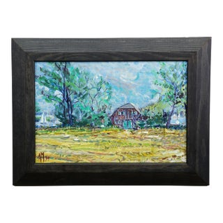 Oil Painting by Alexander Michael - Boathouse on the Shore of Lake Chiemsee For Sale