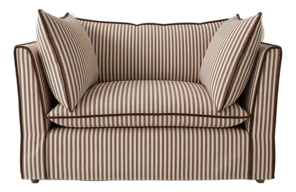 Sophie Conran Coco Loveseat Narrow Chocolate Stripe with Piping with Knife Edge Cushion