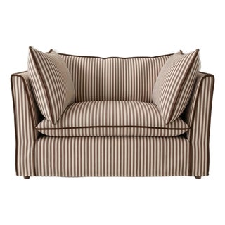 Sophie Conran Coco Loveseat Narrow Chocolate Stripe with Piping with Knife Edge Cushion For Sale