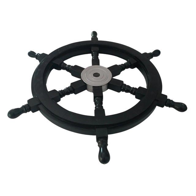 Early 19th Century Nautical Handcrafted 24 Inch Black Wooden Ship Wheel, Home Wall Décor For Sale - Image 4 of 6