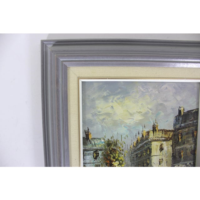 1950’s Signed Caroline Burnett Paris France Oil Painting, Framed, Small Original Art Vintage European City Scene For Sale - Image 4 of 9