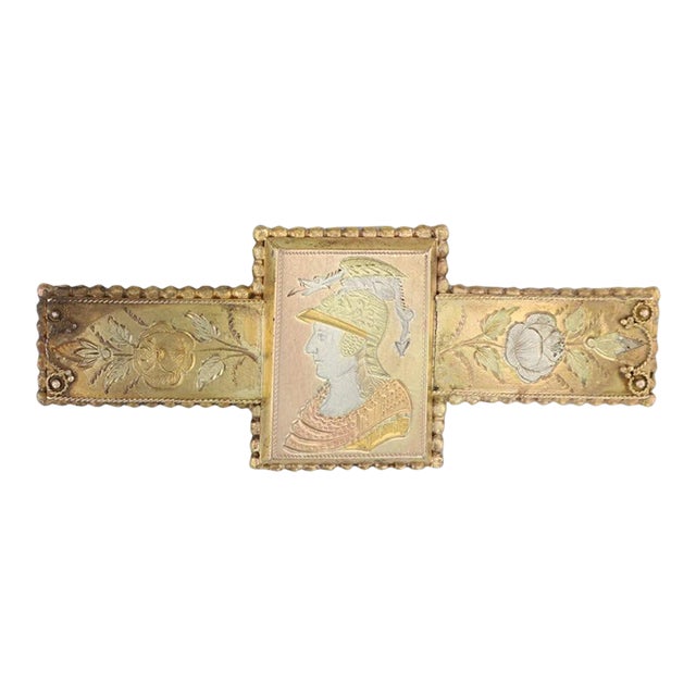 Antique 1800s Bar Brooch Tri-toned 12-18k Gold Silver Figural Floral Pin For Sale