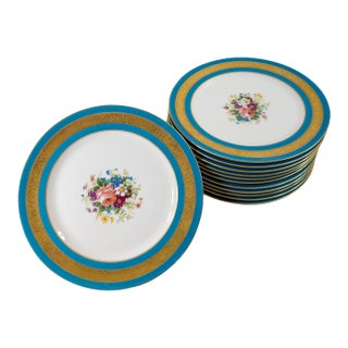 19th Century Set of 12 10" French Limoges Floral Dinner Plates For Sale