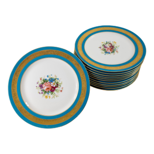 19th Century Set of 12 10" French Limoges Floral Dinner Plates