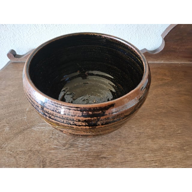 Black Late 20th Century Rustic Studio Pottery Bowl For Sale - Image 8 of 12