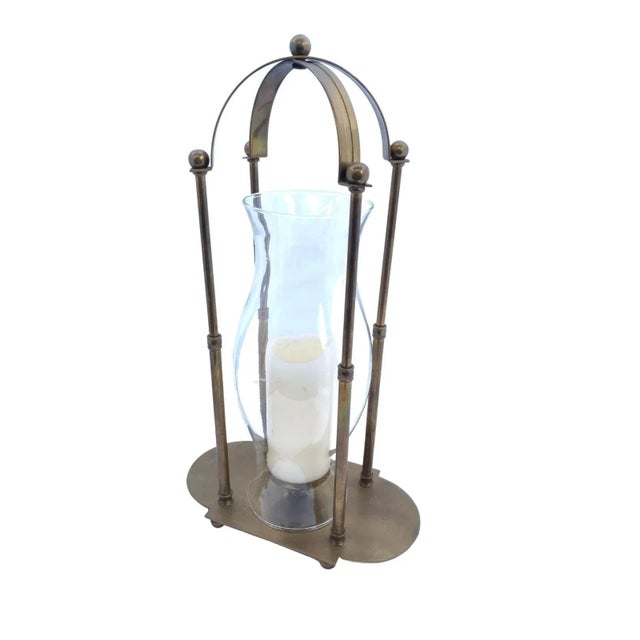 Vintage Mid-Century Brass and Hurricane Glass Candlestick Holder For Sale - Image 13 of 13