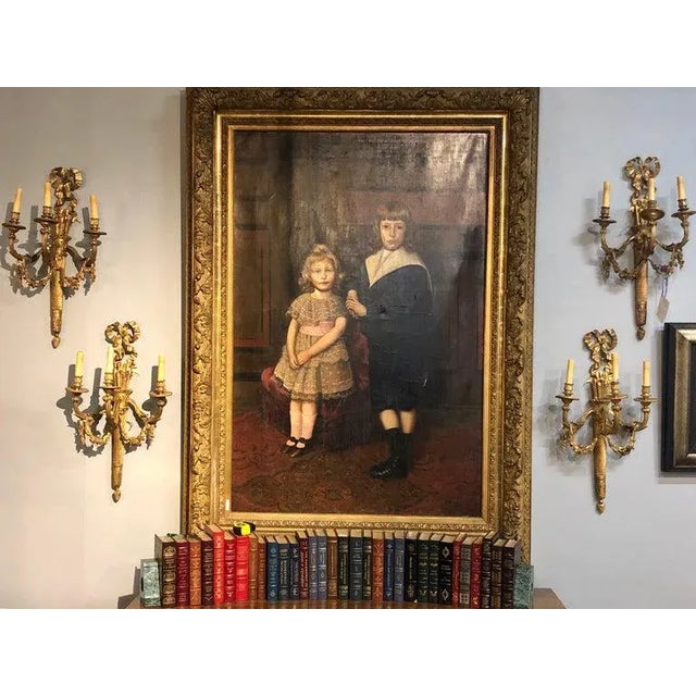 Large Three-Light Torch and Ribbon Form Wall Sconces - Set of 4 For Sale - Image 4 of 13