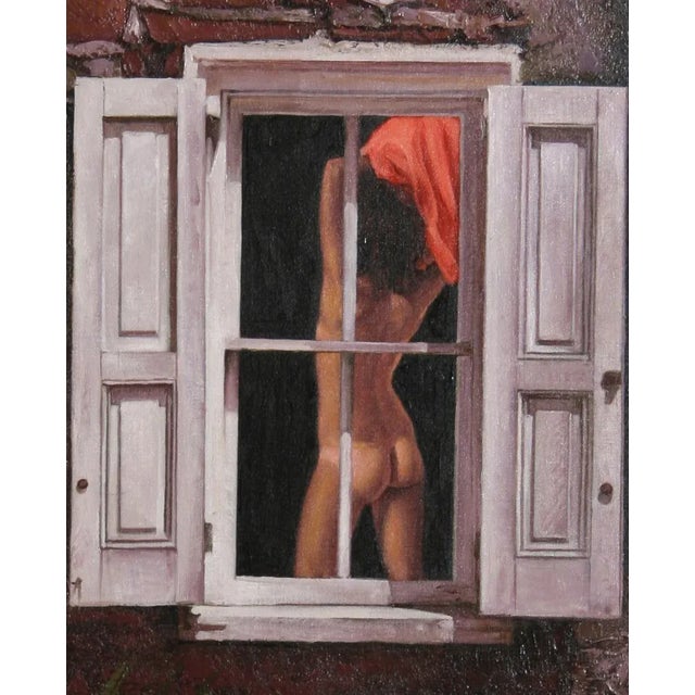 Realism Sandu Liberman, Nude in the Window, Oil on Canvas For Sale - Image 3 of 5