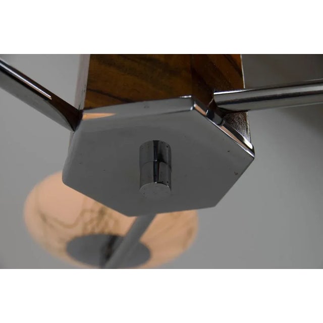 Wood Art Deco Wood Chrome and Glass Chandelier, 1940s For Sale - Image 7 of 13