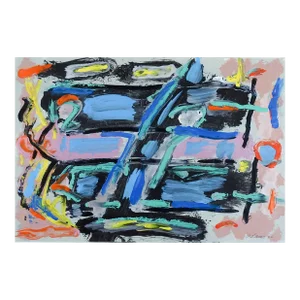 Abstract Blue, Black & Pink Jerry Adams Painting on Paper