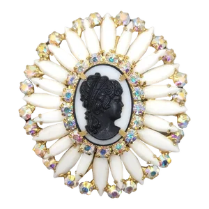 Vintage Verified Delizza & Elster Rhinestone Cameo Brooch / Pendant