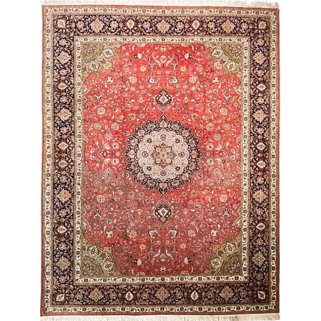 1950's 1m Knots, Fine Silk Highlights With Royal Bird Motifs Rug - 9 7 X 13 6 For Sale - Image 13 of 13